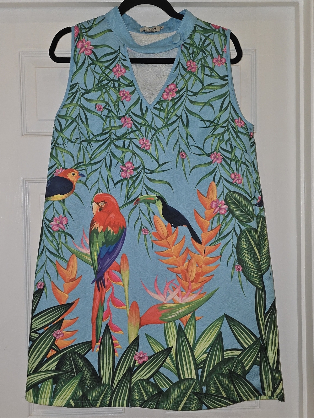 Molly Bracken Light Blue Tropical Bird Print Dress